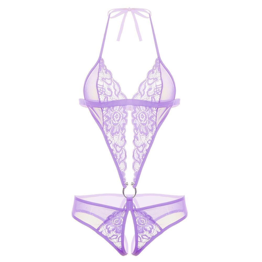 7328 Lingerie Lace Bodysuit One Piece Babydoll Mesh Lingerielilac,M - Picture 2 of 5